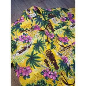 Mens Vintage 1970s Retro Disco Era Rare Waikiki 76 Yellow Pop Hawiian Shirt